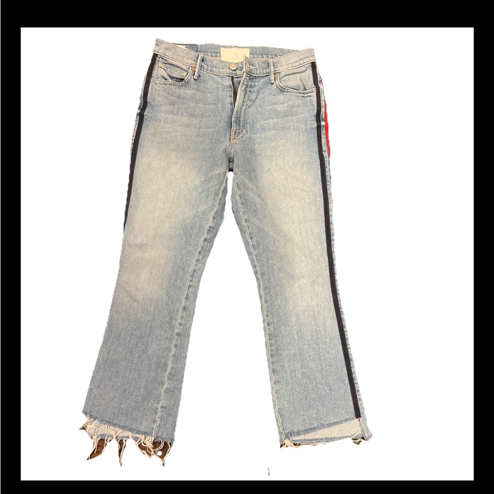 MOTHER Light Blue Jeans with Black and Red Stripes